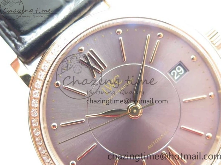 MIROTIME 1228 Durable Portofino 37mm RG V7F 1:1 Best Edition Gray Dial Diamonds Bezel on Black Leather Strap A 7089